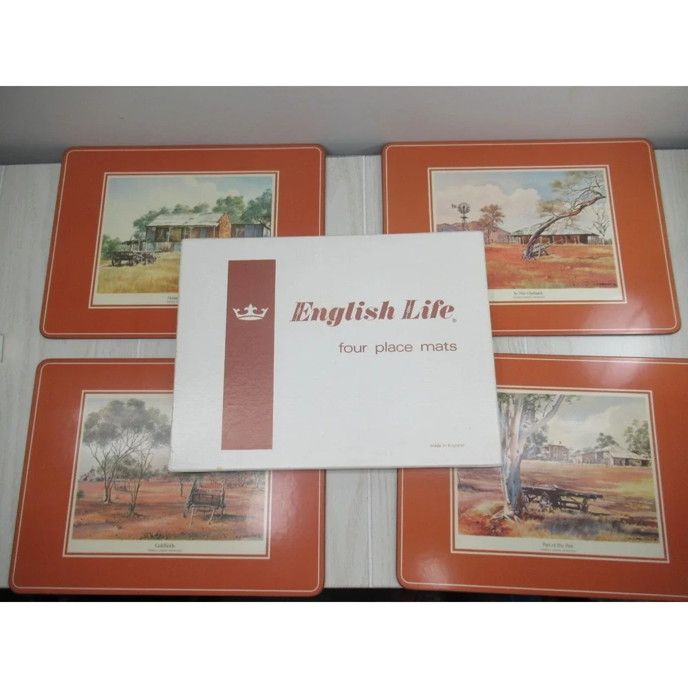 English Life Set 4 Cork Backed Placemats Wheels Australia Made England vintage